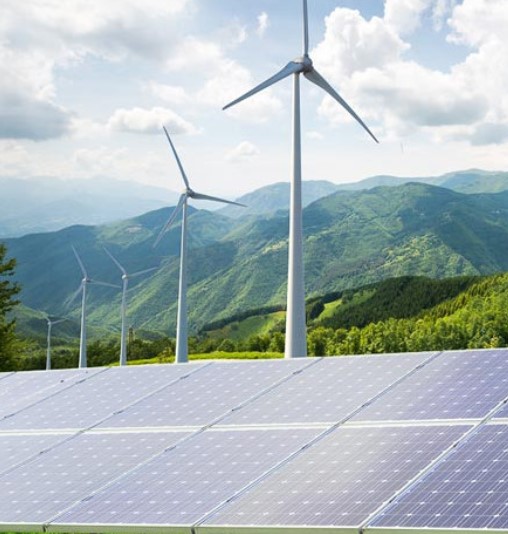 Wind turbines over solar panels